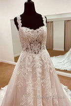Lace Sweetheart Straps A-Line Long Bridal Gown