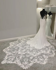 Lace Train Mermaid Wedding Dresses V Neck Open Back