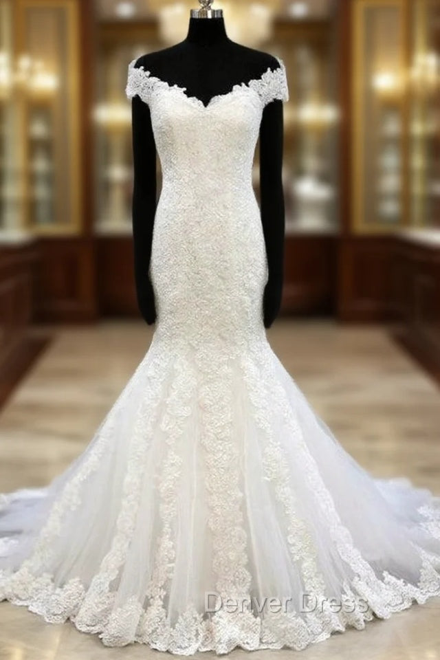 Lace Trumpet/Mermaid Sweep Train Off-The-Shoulder Wedding Dresses Main image