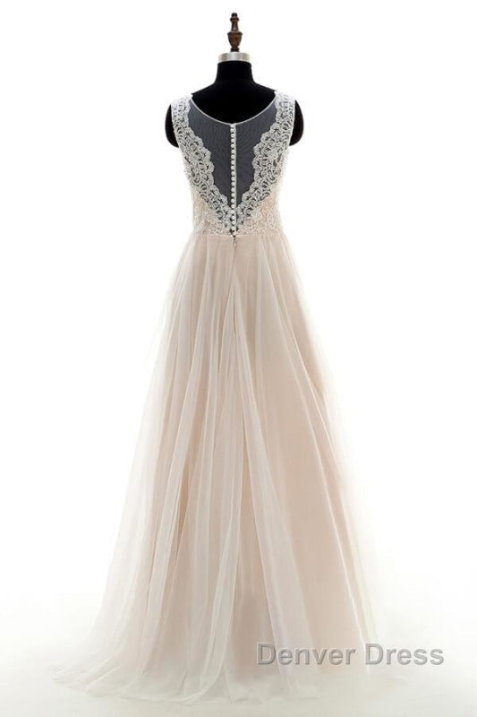 Lace Tulle A Line Floor Length Wedding Dresses Secondary image