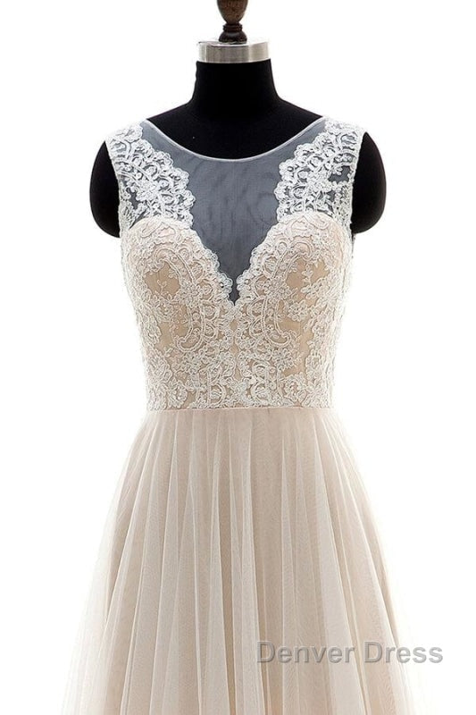 Lace Tulle A Line Floor Length Wedding Dresses