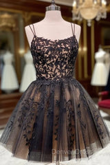 Lace Tulle Short/Mini A-line Bateau Homecoming Dresses With Beading