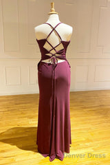Lace-Up Burgundy Pleated Chiffon Bridesmaid Dress
