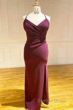 Lace Up Burgundy Pleated Chiffon Bridesmaid Dresses