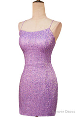 Lace-Up Lilac Sequin Tight Short Homecoming Dress