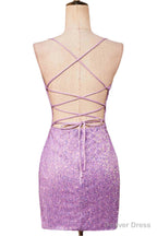 Lace Up Lilac Sequin Tight Short Homecoming Dresses