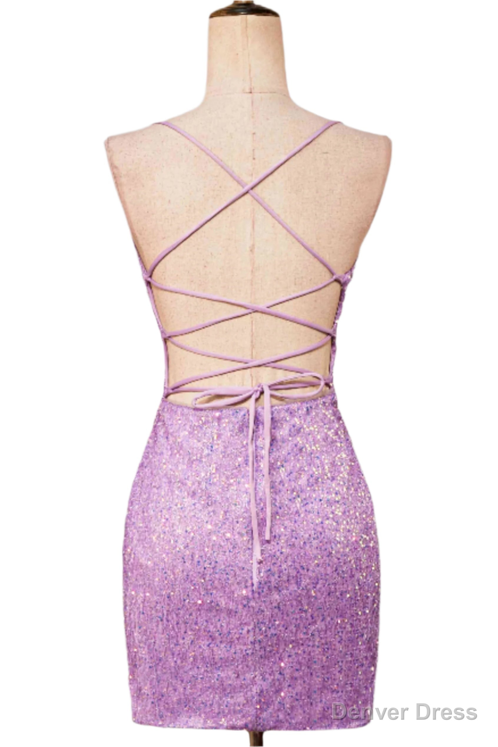 Lace Up Lilac Sequin Tight Short Homecoming Dresses
