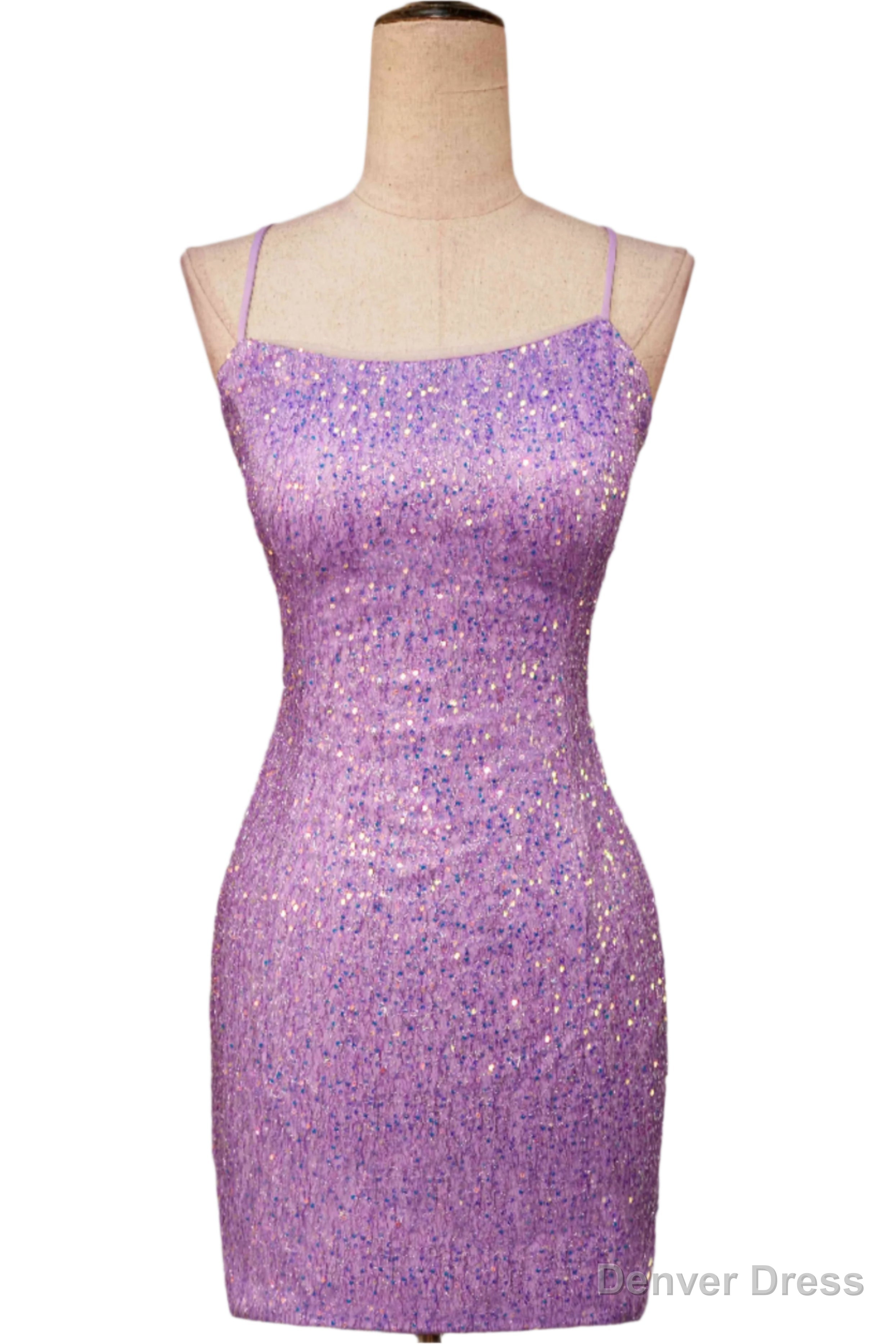Lace-Up Lilac Sequin Tight Short Homecoming Dress Secondary image