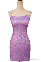 Lace-Up Lilac Sequin Tight Short Homecoming Dress