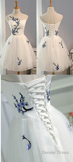 Lace Up Tulle Short Homecoming Dress, Elegant White Homecoming Dress, Cheap Party Dress