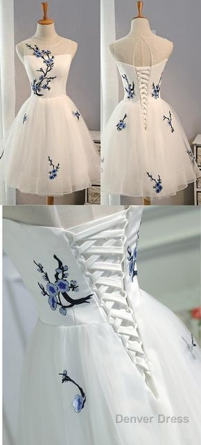 Lace Up Tulle Short Homecoming Dress, Elegant White Homecoming Dress, Cheap Party Dress