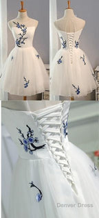 Lace Up Tulle Short Homecoming Dress, Elegant White Homecoming Dress, Cheap Prom Dresses