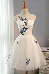 Lace Up Tulle Short Homecoming Dress, Elegant White Homecoming Dress, Cheap Party Dress