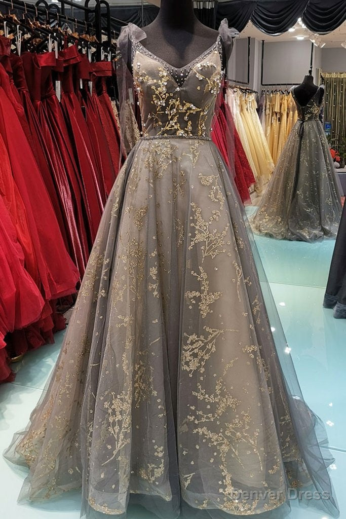 Lace V Neck A Line Long Customize Floor Length Prom Dress, Formal Dresses