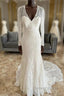 Lace V Neck Lace Up Back Long Sleeve Mermaid Wedding Dresses