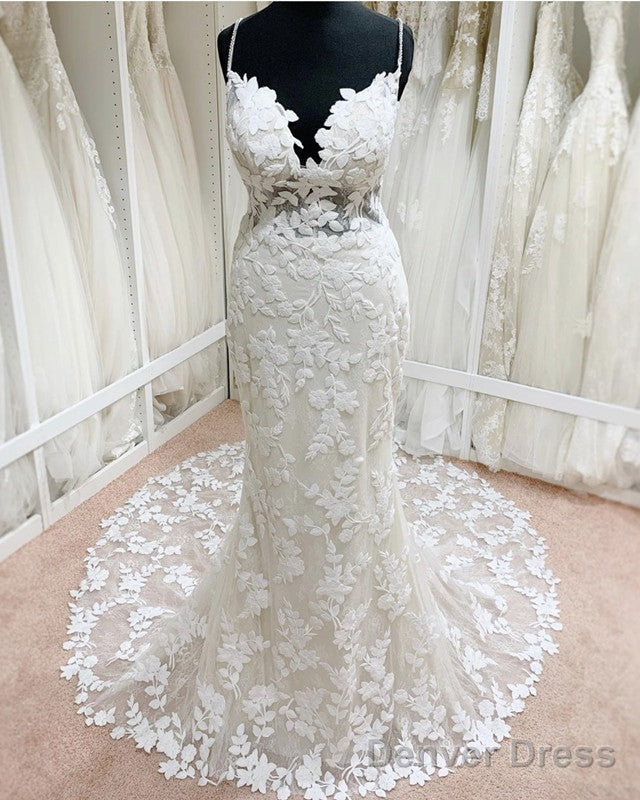 Lace V Neck Mermaid Wedding Dress Open Back Main image