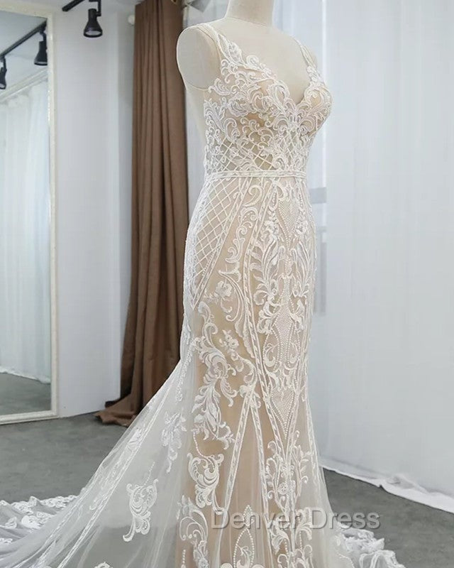 Lace V Neck Mermaid Wedding Dresses Secondary image