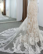 Lace V Neck Mermaid Wedding Dresses