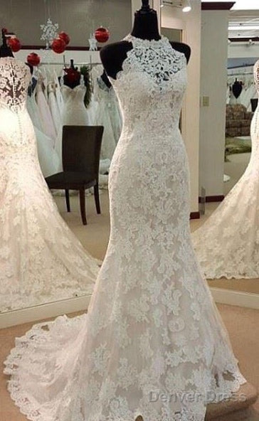 Lace Wedding Dress Halter Neckline, Bride Dress, Bridal Gowns ,Dresses For Brides