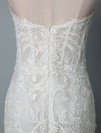 Lace Wedding Dress Mermaid Sweetheart Strapless Sleeveless Floor Length With Train Bridal Dresses