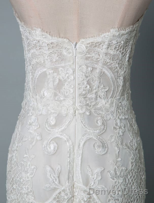 Lace Wedding Dress Mermaid Sweetheart Strapless Sleeveless Floor Length With Train Bridal Dresses