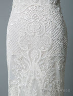 Lace Wedding Dress Mermaid Sweetheart Strapless Sleeveless Floor Length With Train Bridal Dresses