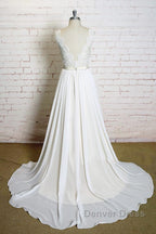 Latest Long A-line V-neck Lace Chiffon Wedding Dresses