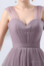 Lavender A Line Sweetheart Floor Length Tulle Pleated Bridesmaid Dresses
