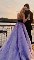 Lavender Applique Tulle Long Prom Dress, Purple Lace Graduation Dresses Prom Gowns