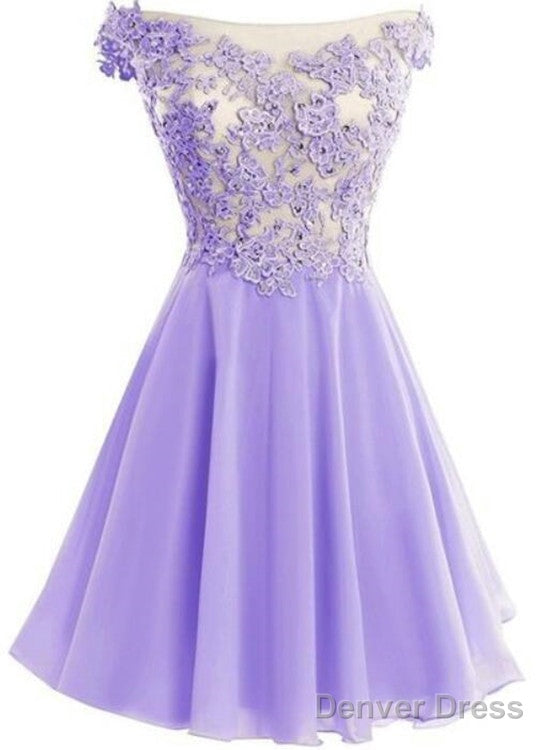 Lavender Chiffon Cap Sleeve Off Shoulder Short Prom Dress, Lovely Prom Dresses Main image
