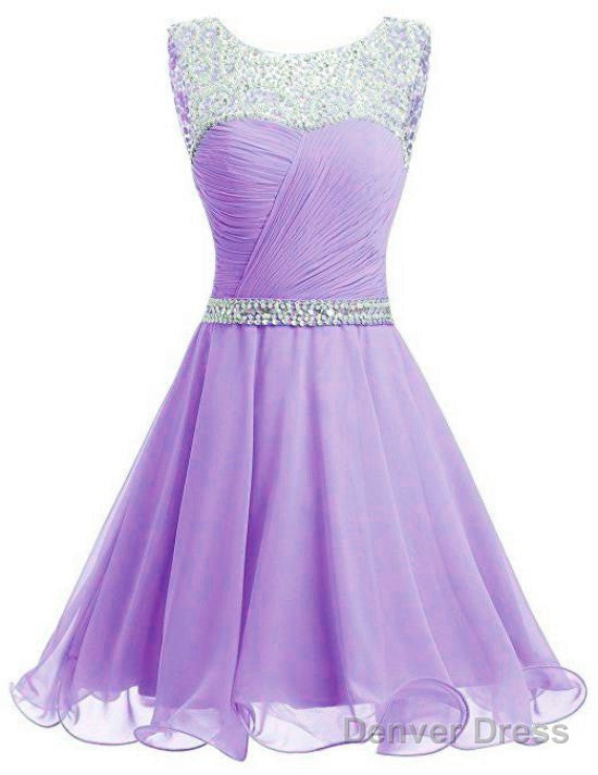 Lavender Chiffon Short Sequins And Beaded Short Prom Dress, Chiffon Prom Dress, Homecoming Dresses