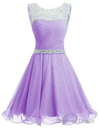 Lavender Chiffon Short Sequins And Beaded Short Prom Dress, Chiffon Prom Dress, Homecoming Dresses