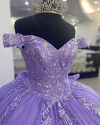 Lavender Corset Mexican Quinceanera Dresses Ball Gowns,Appliques Lace Birthday Prom Vestidos De XV Anos