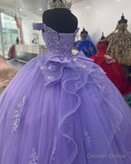 Lavender Corset Mexican Quinceanera Dresses Ball Gowns,Appliques Lace Birthday Prom Vestidos De XV Anos