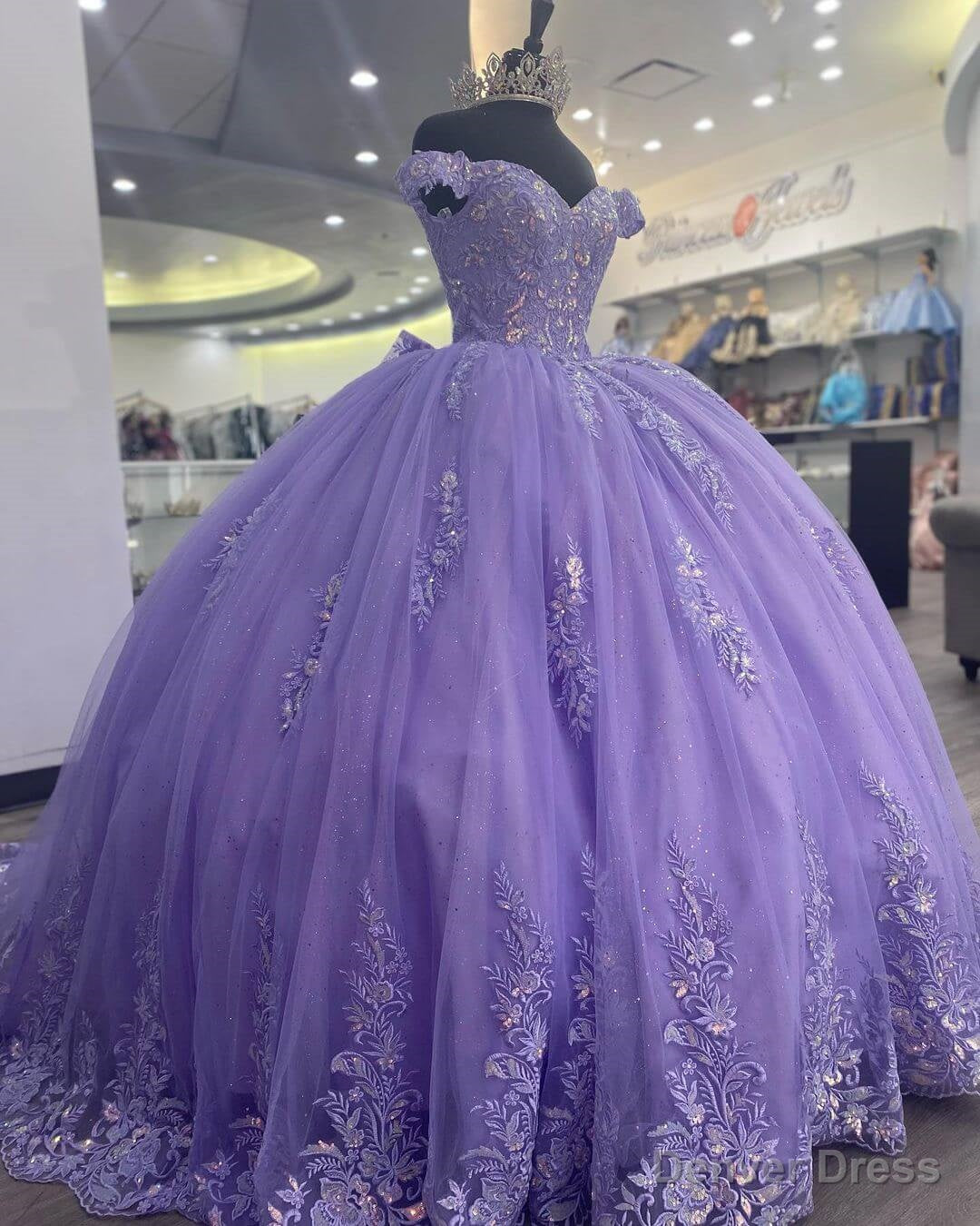 Lavender Corset Mexican Quinceanera Dresses Ball Gowns,Appliques Lace Birthday Prom Vestidos De XV Anos