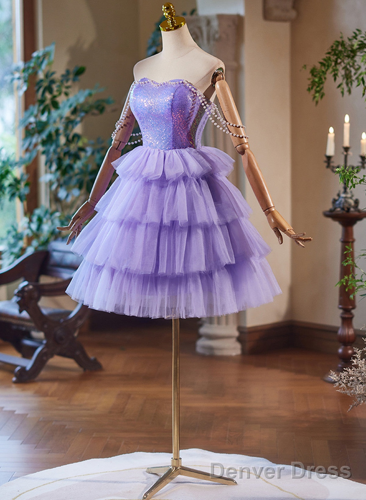 Lavender Cute Sweetheart Homecoming Dress, Lavender Short Prom Dresses