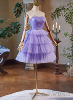Lavender Cute Sweetheart Homecoming Dress, Lavender Short Prom Dresses