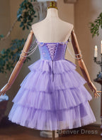 Lavender Cute Sweetheart Homecoming Dress, Lavender Short Prom Dresses
