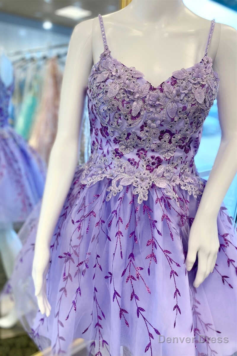 Lavender Floral Appliques A Line Short Homecoming Dresses Main image