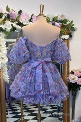 Lavender & Fuchsia Off-the-Shoulder Ruffles Homecoming Dresses
