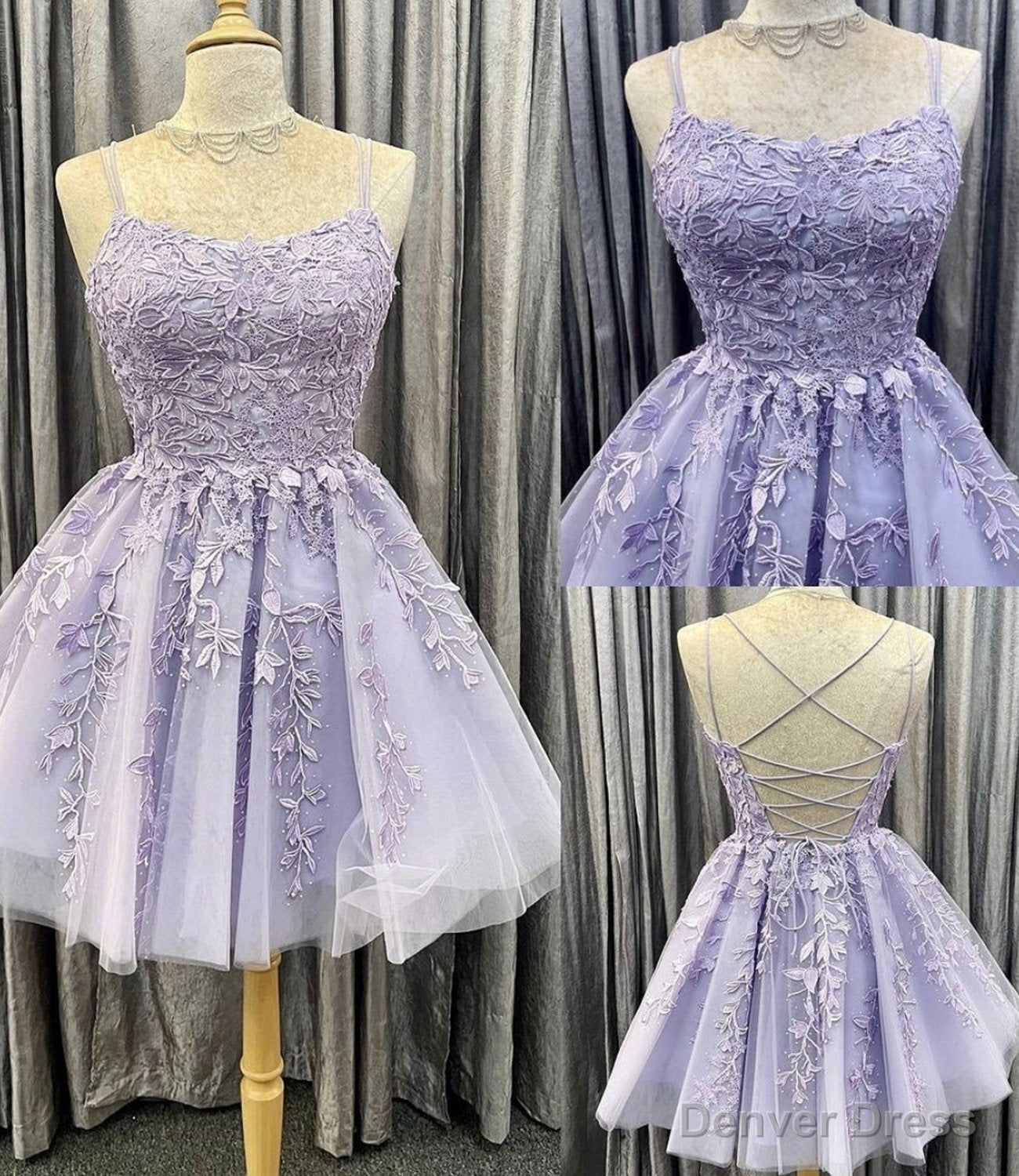 Lavender Lace Short A line Homecoming Dress Fancy Cocktail Dresses Main image