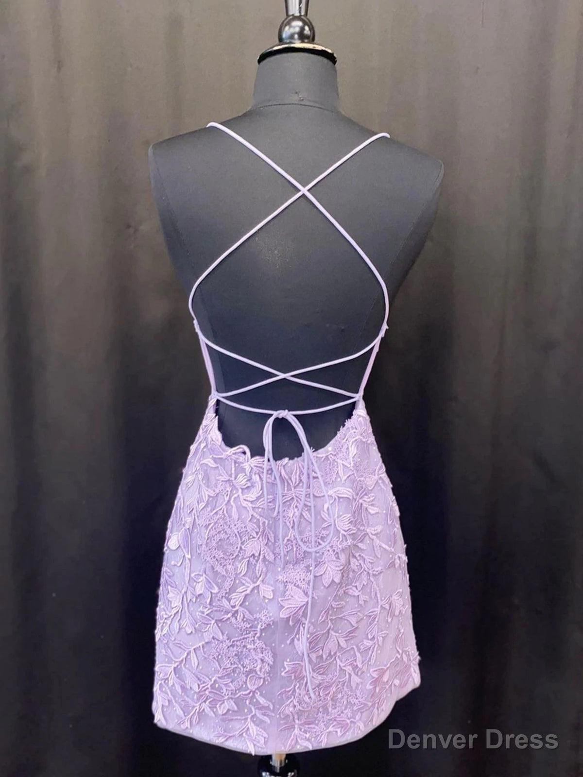 Lavender Lace Short Homecoming Dresses,Backless Hoco Dress Secondary image