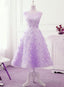 Lavender Lace Tea Length Wedding Prom Dress, Vintage Style Homecoming Dresses