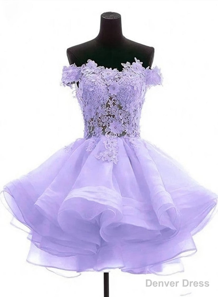 Lavender Off Shoulder Lace Sweetheart Homecoming Dress, Light Purple Prom Dresses Secondary image