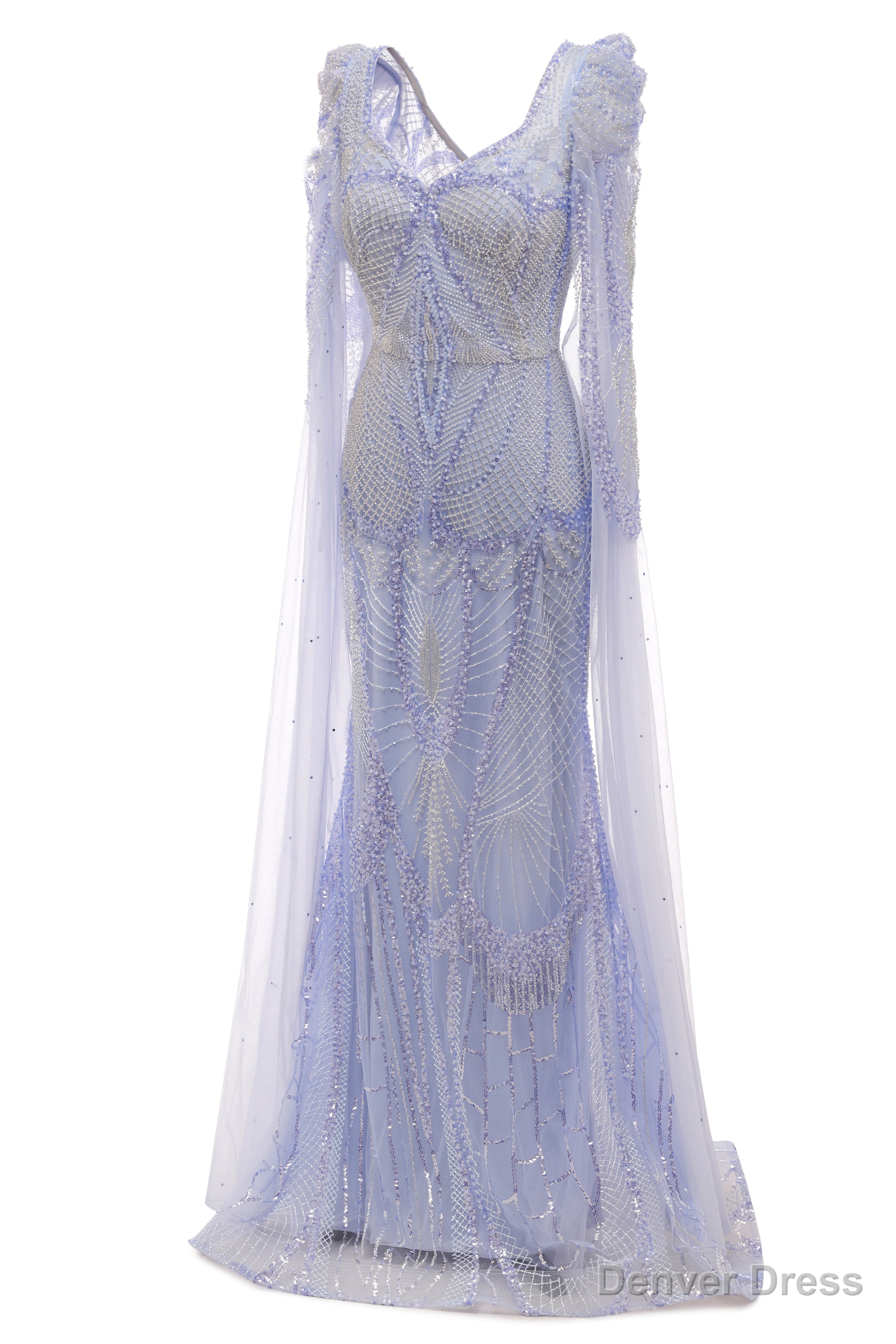 Lavender Prom Dresses Mermaid Heavily Beading Tulle Women Luxury Evening Dresses With Long Sleeves