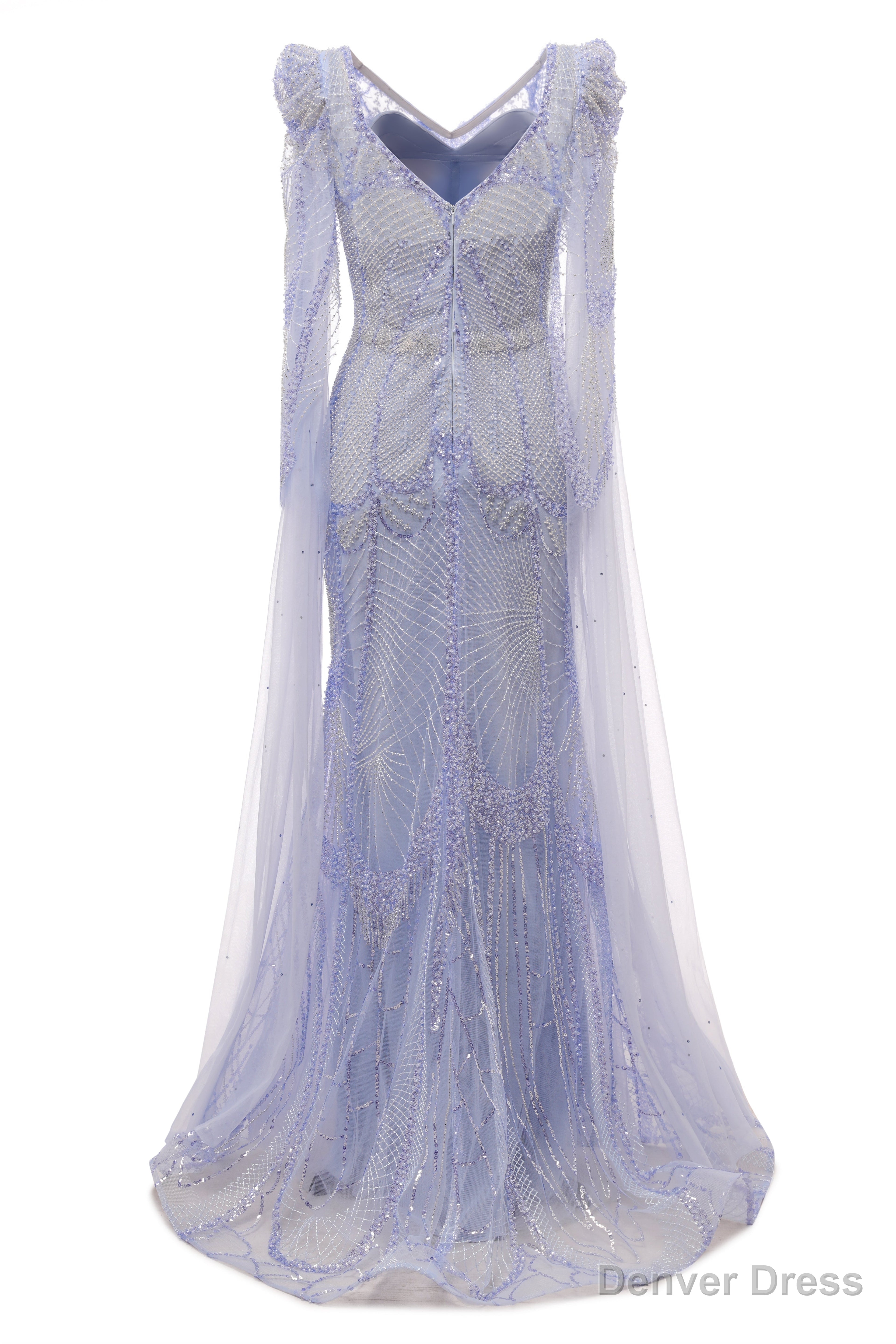 Lavender Prom Dresses Mermaid Heavily Beading Tulle Women Luxury Evening Dresses With Long Sleeves