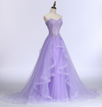 Lavender Sweetheart Tulle A-Line Lace Applique Prom Dress, Beautiful Sweet 16 Dresses