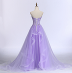 Lavender Sweetheart Tulle A-Line Lace Applique Prom Dress, Beautiful Sweet 16 Dresses