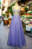 Lavender Tulle Prom Dress A Line Long Floor Length Sleeveless With Beading Sequins Prom Dresses