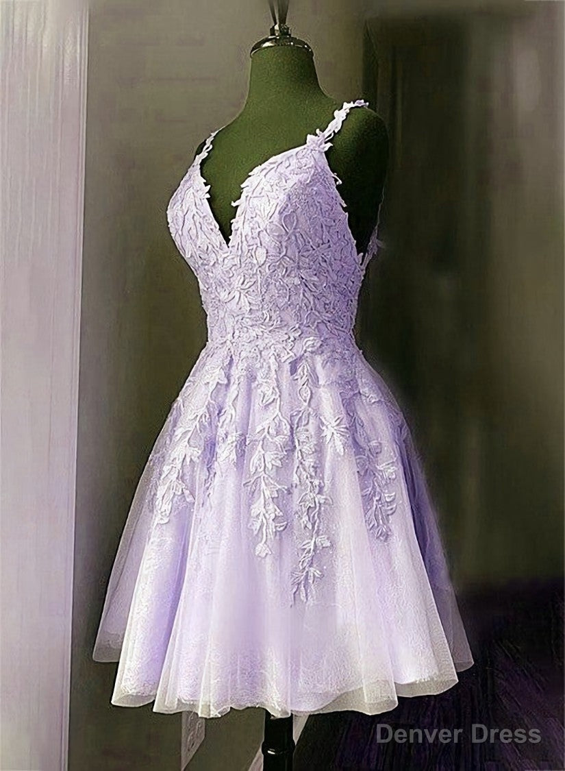 Lavender Tulle Short Straps Prom Dress Homecoming Dress, Tulle Short Prom Dresses Main image